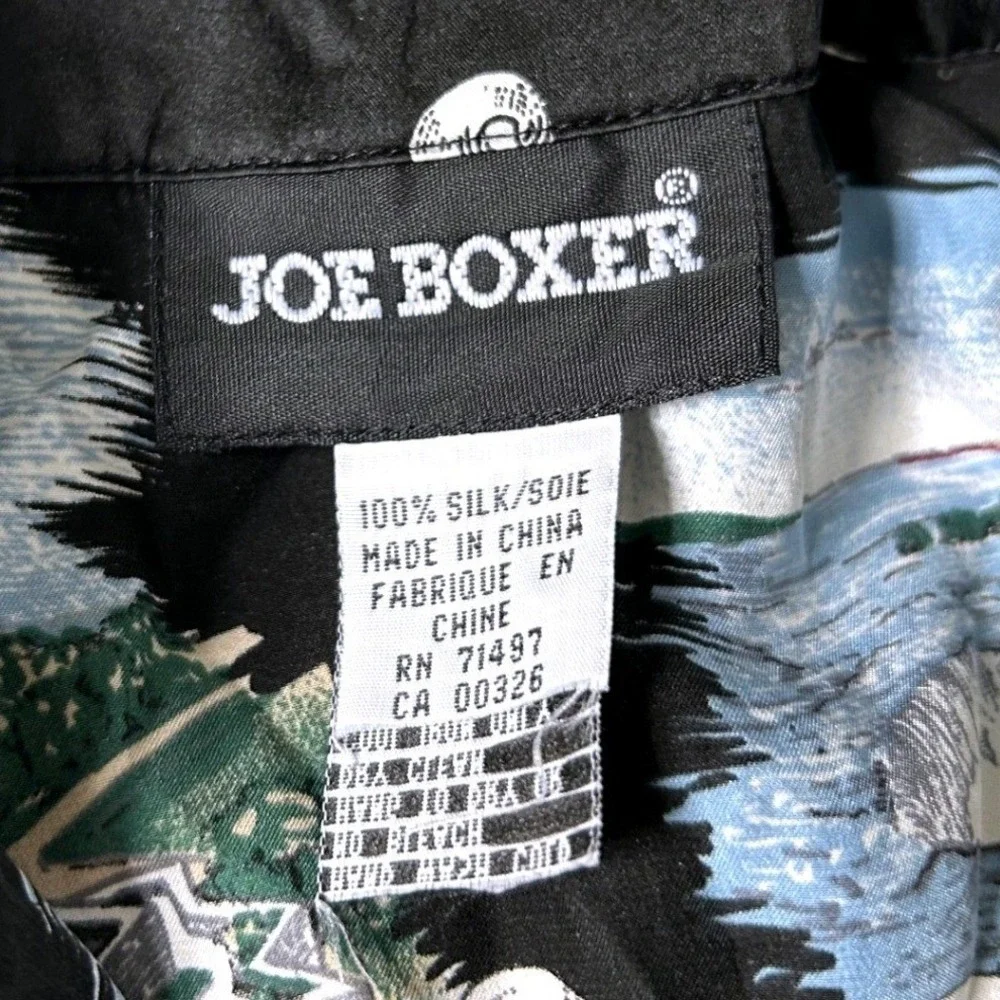 Joe Boxer VTG 100% Silk Pajama Set Men Black Novelty Travel Landmark Print Large